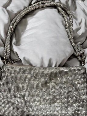 Silver Rhinestone Shoulder Bag Evening Party Clutch Glam
